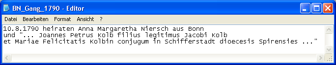 Abschrift des Zufallsfunds "offline", z.B. mit einem Texteditor