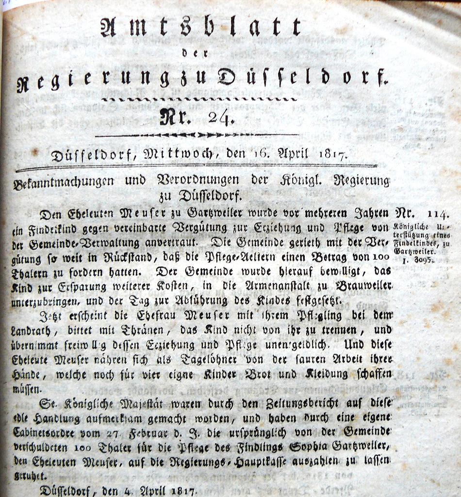 Auszug aus dem Amtsblatt von 1817