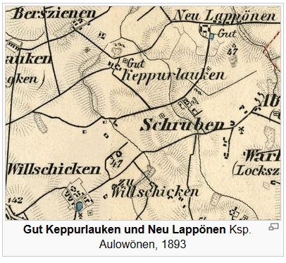 Karte: Gut Keppurlauken und Neu Lappönen 1893, Quelle: Keppurlauken – GenWiki (genealogy.net)