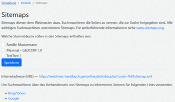 Verwaltung - Einstellungen für das Modul "Sitemaps"