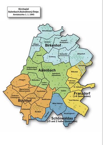 Quelle: Datei:Karte Kirchspiel Aulenbach (Aulowönen) Amtsbezirke 1945.pdf – GenWiki (genealogy.net)