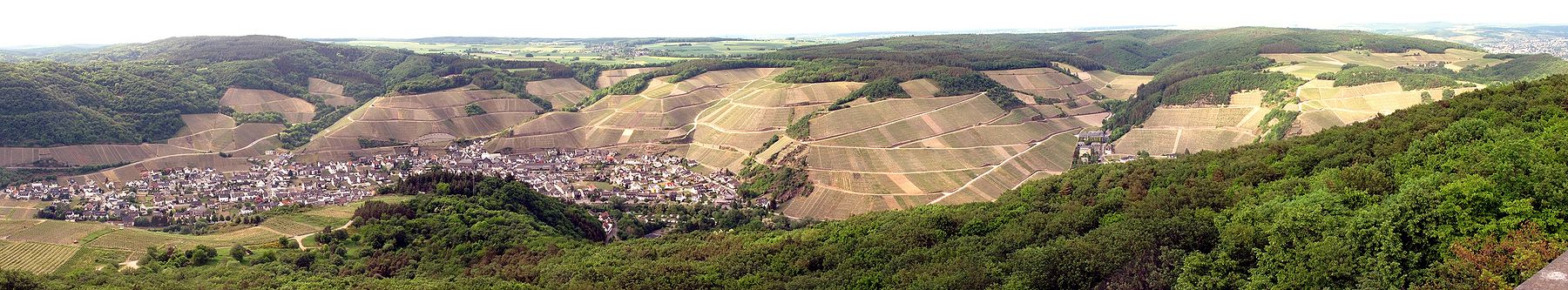 Blick auf das Ahrtal, links Dernau, rechts Marienthal