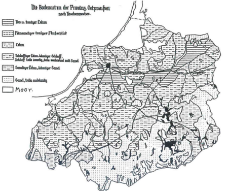 Karte: Böden in Ostpreußen, Quelle: Hans Bloech, Ostpreußens Landwirtschaft, Teil 1