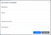 Formular zur Erstellung des Archive-Datensatzes
