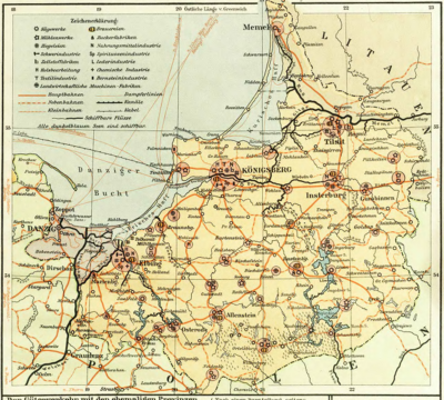 Karte: Gewerbe in Ostpreußen, Quelle: Heimatatlas für Ost-Preussen - Digital Repository of Scientific Institutes (rcin.org.pl)[2]