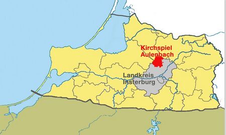 Karte: Lage des ehemaligen Kirchspiel Aulenbach im Oblast Kaliningrad, Quelle: Kirchspiel Aulowönen / Aulenbach (Ostp.) – GenWiki (genealogy.net)