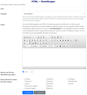 Verwaltung - Module - Einstellungen HTML-Block