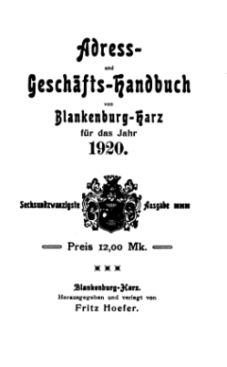 Adressbuch Blankenburg 1920 Titel.djvu