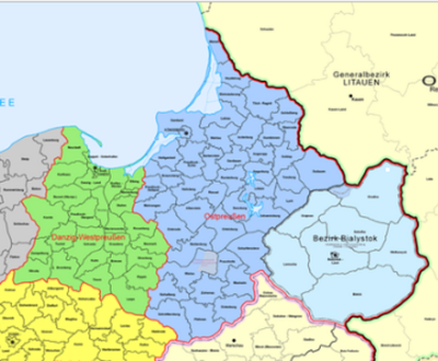 Kartenausschnitt: Gau 0stpreußen, Gliederungen der NSDAP, 1944, Quelle: Gau Ostpreußen – Wikipedia