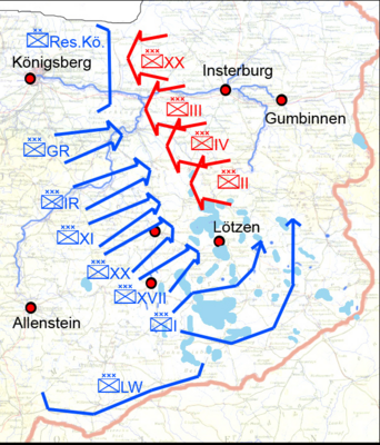 Karte: Schlacht bei den Masurischen Seen 6.- 9. September 1915, Quelle: Ostpreußische Operation (1914) – Wikipedia