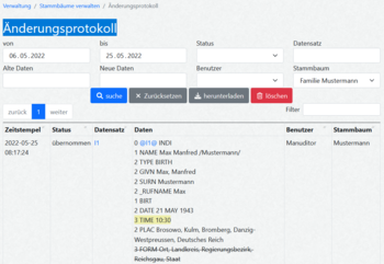 Änderungsprotokoll eines Stammbaums