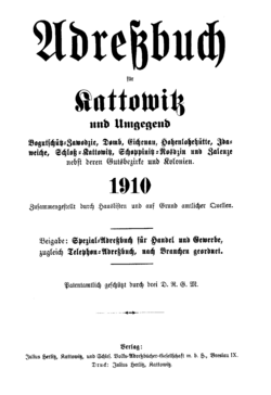 Adressbuch Kattowitz 1910 Titel.png