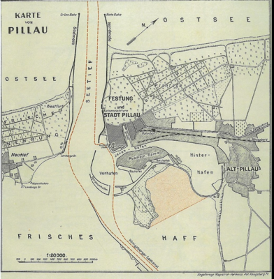 Karte: Hafen von Pillau 1930, Quelle: Pillau (Karte) - Baltijsk – Wikipedia