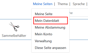 Meine Seiten - Menü Mein Datenblatt