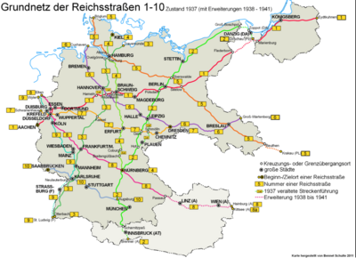 Karte: Reichsstraßen 1942, Quelle: Reichsstraße (Deutsches Reich) – Wikipedia