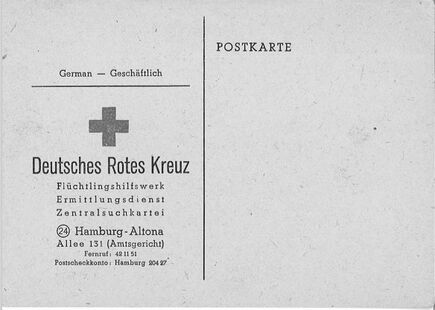 Abbildung: Benachrichtigung Deutsches Rotes Kreuz, Quelle: privat, 1947