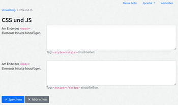 Eingabefelder für das Modul "CSS und JS"