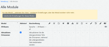Verwaltung - Hinweis auf nicht mehr vorhandene Module