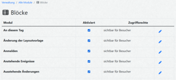 Verwaltung - Konfiguration der Blöcke