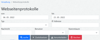 Verwaltung - Webseitenprotokolle