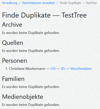 Finde Duplikate in einem Stammbaum