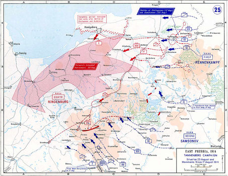 Quelle: Karte der Schlacht bei Tannenberg - 26. August 1914