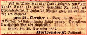 Inserat im Memeler Dampfboot vom 5.10.1857