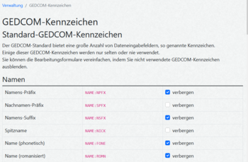 Verwaltung - GEDCOM-Kennzeichen