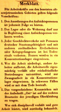 Abbildung: Merkblatt für Ostarbeiter, 1944, Quelle: Ostarbeitermerkblatt - Ostarbeiter – Wikipedia